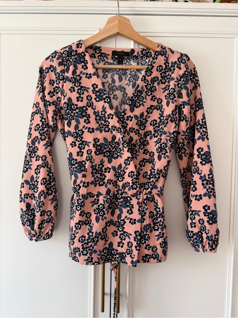 J. Crew Pink Floral Wrap Blouse